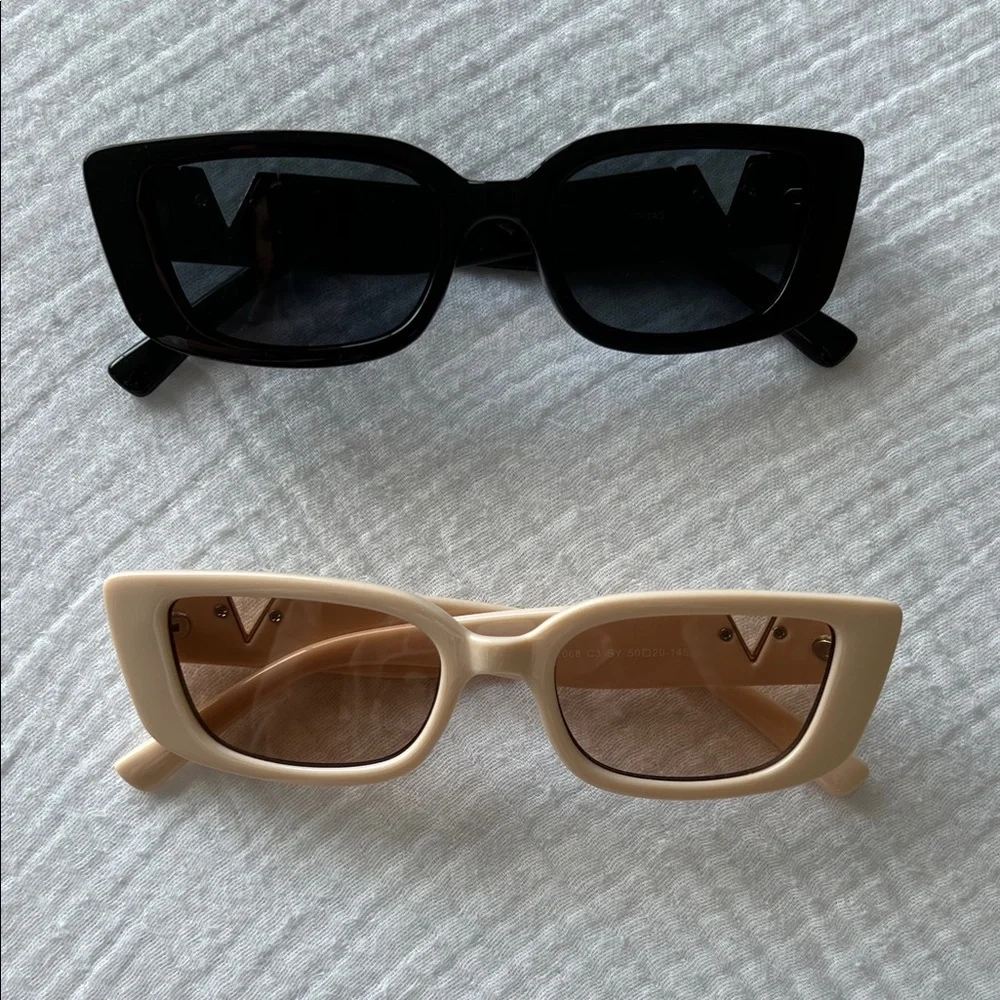 NIB/NWT • SET OF 2: Rectangular Sunglasses — Black & Cream with Gold Accents